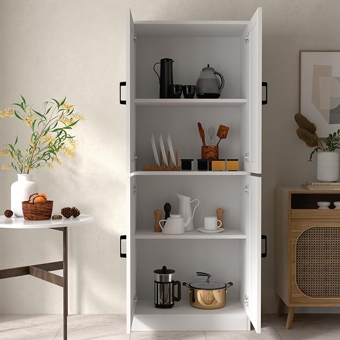 White Kitchen Pantry, 71" Tall Cabinet with Doors, Hutch with Storage for Dining Room