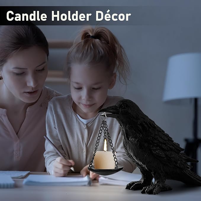 Raven Gothic Home Decor Fake Crow Light Holder Raven Lamp Tealight Candle Holder Resin Raven Statue 4PCS