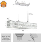 IKK Modern Rectangle Chandelier for Dining Room, Crystal Chandeliers with Stainless Steel in Chrome, Large Rectangular Pendant Light for Kitchen Island L40 x W6.7 x H6.3