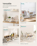 SONGMICS Display Risers, Set of 2 Engineered Wood Perfume Organizer Stand, 3-Tier Cupcake Stand Holder, Spice Rack, Shelf Risers for Figures, Dessert Shelves, Snow White and Cloud White UKCS116W01