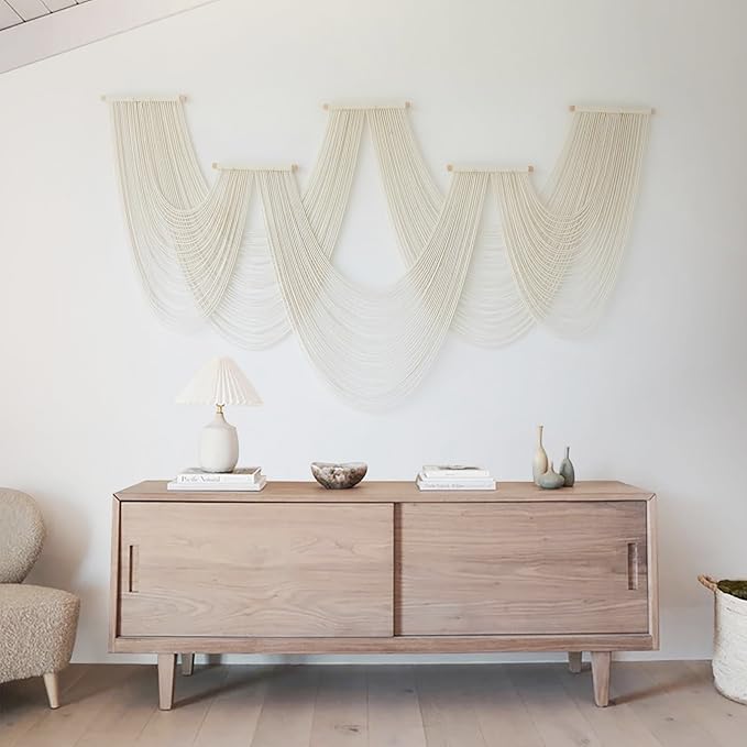 IOWER Macrame Wall Hanging Large Wall Home Decor Modern Fiber Wall Art Geometric Decoration Headboard Living Room Bedroom Backdrop