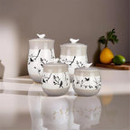 Young's Inc. 4 Pcs Set Botanical Ceramic Canisters- Storage Container for Kitchen and Bathroom - Beautiful Home Decor Accent to Store Food, Coffee, Tea, and More - Brown, White