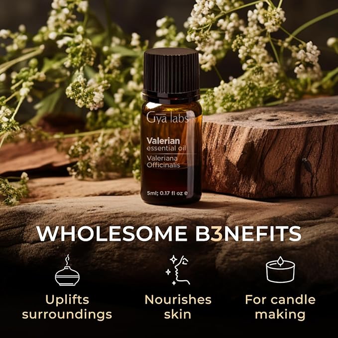 Gya Labs Valerian Essential Oil for Diffuser - 0.17 Fl Oz - 100% Pure Natural Valerian Oil for Skin, Aromatherapy & Candle Making Scent