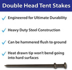 Double Head Tent Stakes - Heavy Duty Steel Tent Stakes, Versatile Ground Spikes to Anchor Commercial Inflatables, Party Tents, and Outdoor Camping Shelters, 3/4 x 24 Inch, 4-Pack