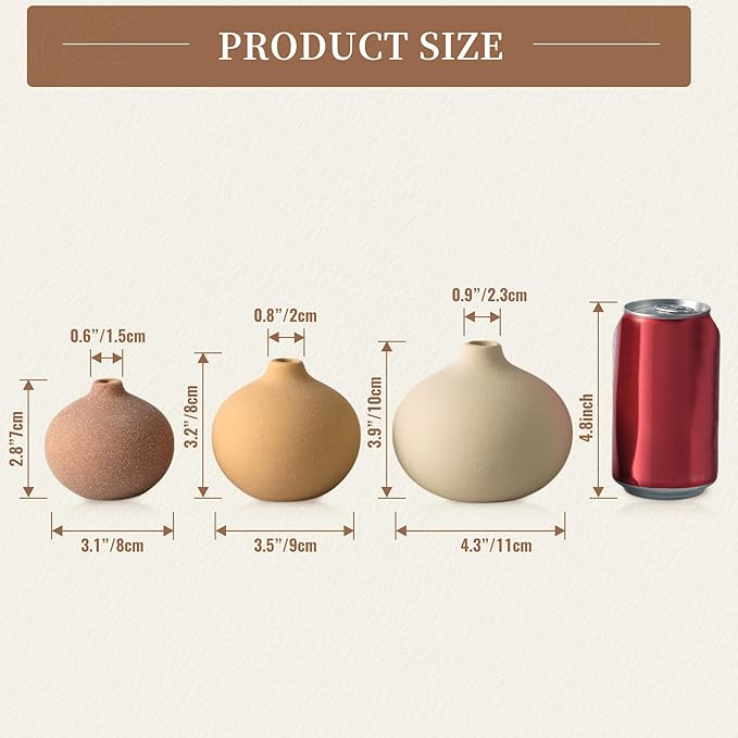 Ceramic Vase Set of 3, Bud Vases for Modern Farmhouse Home Decor, Cute Vases, Small Flower Vases for Dining Table Centerpieces,Living Room,Shelf,Mantel and Entryway Display