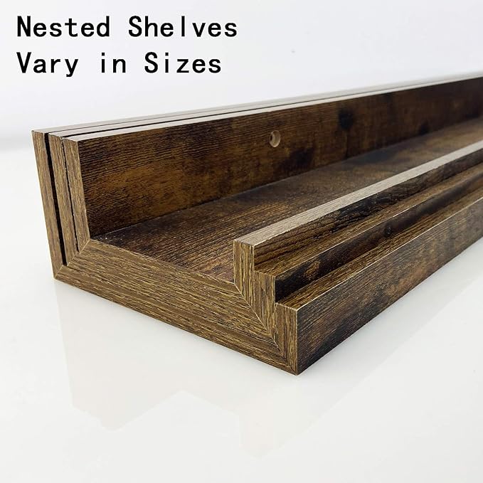 Giftgarden 47 Inch Long Floating Shelves for Wall, Rustic Picture Ledge Large Shelf for Living Room Bedroom Bathroom Kitchen, Set of 3 Different Sizes