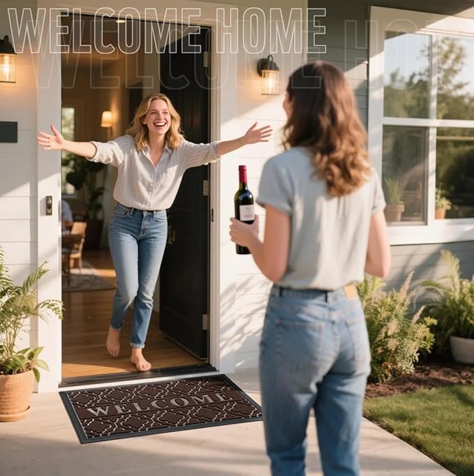 Yimobra Fall Door Mat Outdoor Indoor 29.5x17, All-Weather Waterproof Front Door Mat Outside Entrance, Non-Slip Low Profile Porch Patio Doormat, Brown