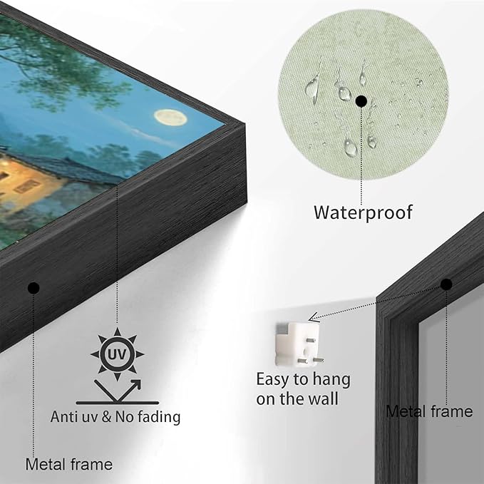 Moonlight under the big tree creek cabin scenery is suitable for posting in the living room bedroom office scenery poster wall painting