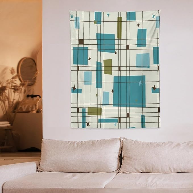 ICMOLYYENLO Boho Medieval Cat Tapestry, Abstract Atomic Starburst Geometric Aesthetic Art Wall Hanging For Bedroom Living Room Dormitory 40x60 Inches