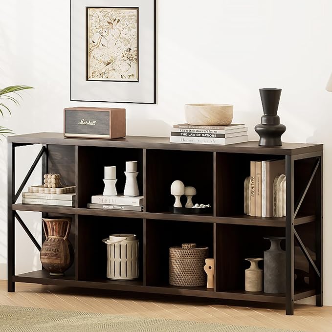 8 Cube Storage Organizer Bookshelf - Industrial Brown Walnut 63"