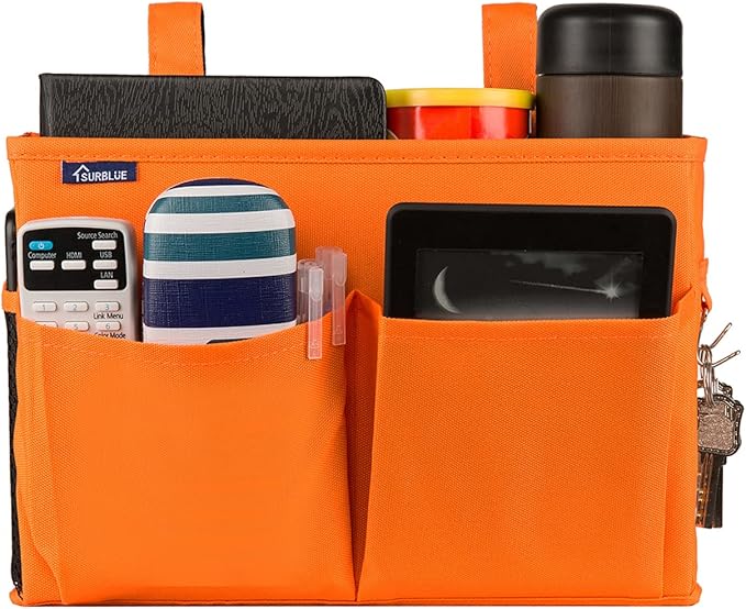 Surblue Caddy Hanging Organizer Bedside Storage Bag for Bunk and Hospital Beds, Orange, Small