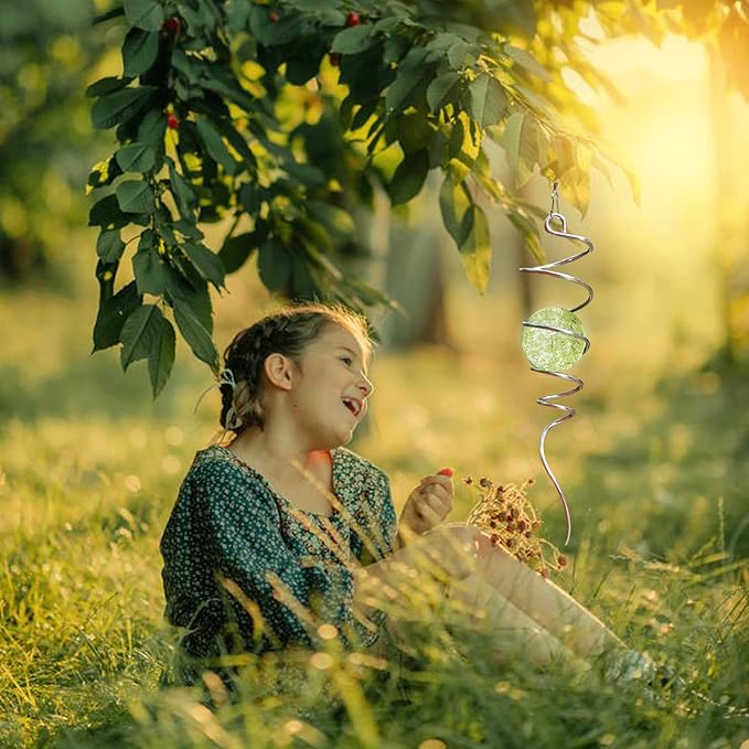 Glow in The Dark Wind Spinner Tail Gazing Ball Spiral Decorative Spiral Tail Wind Spinner Stabilizer Sun Catcher,Indoor Outdoor Hanging Art Garden Decoration Wind Sculpture Stabilizer-13in