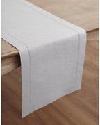 Solino Home Linen Soft Grey Table Runner 90 Inches Long - 100% Pure Linen Hemstitch 14 x 90 Inch Table Runner for Dining, Fall, Autumn, Thanksgiving - Classic Hemstitch