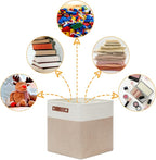 DULLEMELO Cube Storage Bins - 4 Pack Foldable Large Storage Baskets 12 inch Gifts Empty Fabric Bins for Home Office Cubes Organizer Closet, Shelves, Toy, Nursery (4 Pack - 12" White&Khaki)