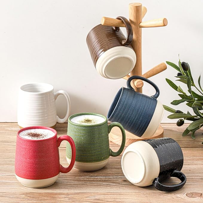 Hasense Ceramic Coffee Mugs Set of 6, 15 oz Large Porcelain Mugs with Handle for Women Men, Colorful Coffee Cups for Latte, Tea, Cappuccino, Microwave & Dishwasher Safe