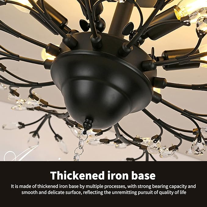 Ganeed Crystal Ceiling Light,Vintage Chandelier, Modern Elegant K9 Crystal Glass Chandelier Flush Mount Ceiling Lighting Fixture for Living Room Bedroom Restaurant Porch- Matte Black - 5 Lights