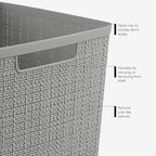 Curver Jute Decorative Plastic Organization and Storage Basket Perfect Bins for Home Office, Closet Shelves, Kitchen Pantry and All Bedroom Essentials, (Set of 6), Grey, Medium