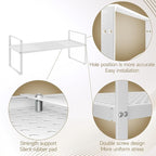 Hole Pattern Expandable Shelf Organizer,2Pack 10.2" Wide Easy to Assemble Cabinet Organizer Shelf, 16.5~27.1" Adjustable Height&Stackable Spice Organization for Cupboard, White