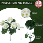 Hananona 12 Pcs Artificial Geranium Flowers for Outdoors Geranium Silk White Flower Outdoor UV Resistant Garden Plants Faux Flowers for Home Kitchen WeddingTable Centerpieces Decor (12, White)