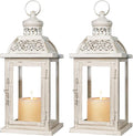 DECORKEY Lantern Decorative Indoor&Outdoor, 2 Pack 14.4'' Large Metal Candle Lanterns, Vintage Hanging Candle Holders for Farmhouse Wedding Front Porch Patio, Halloween Christmas Decorations for Home