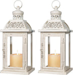 DECORKEY Lantern Decorative Indoor&Outdoor, 2 Pack 14.4'' Large Metal Candle Lanterns, Vintage Hanging Candle Holders for Farmhouse Wedding Front Porch Patio, Halloween Christmas Decorations for Home