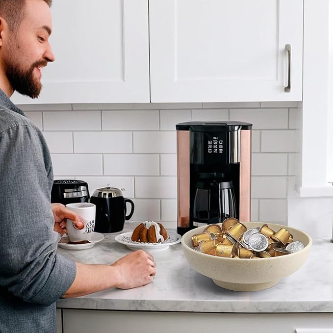 Large Decorative Bowl, Modern Handicraft Resin Bowls for Home Decor, Decorative Fruit Bowl for Kitchen Counter, Stylish Key Bowl for Entry Table, Artificial Stone Resin Beige