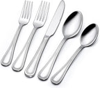 60-Piece Silverware Set for 12, Stainless Steel Flatware, Mirror Polished Cutlery Set, Utensils Include Spoons, Forks, Knives for Home, Restaurant, Beaded Handle, Dishwasher Safe
