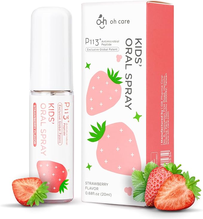 Mouth Spray for Kids, Toddler Toothpaste Helper, Fluoride Free Baby Toothpaste Cavity Protection, Oral Care with Natural P113+ Antibacterial Peptide - for Newborns to Age 6, Strawberry
