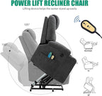 VIVIJASON Power Lift Chair Electric Recliner for Elderly Heated Vibration Massage Fabric Recliner Chair with 2 Remote Controls, Cup Holders, Side Pockets & USB Ports for Living Room (Grey)