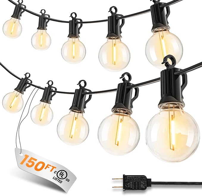 LED Outdoor String Lights, 150FT 75+2 Shatterproof Bulbs Outdoor Patio Lights, IP65 Waterproof Connectable Hanging Outside Light for Backyard, Porch, Deck, Balcony, 2200K