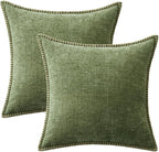 MIULEE Pack of 2 Fall Couch Throw Pillow Covers 18x18 Inch Sage Green Farmhouse Decorative Pillow Covers with Stitched Edge Soft Chenille Solid Dyed Spring Pillow Covers for Sofa Bed Living Room