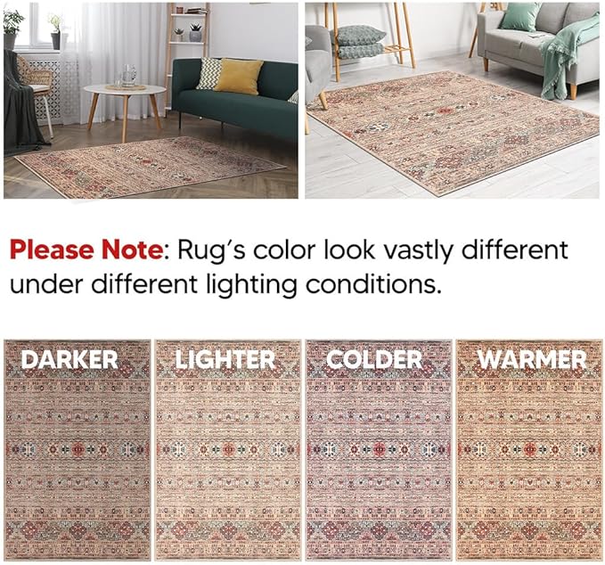 Keen Home Design 6x9 Rug - Machine Washable Area Rug with Non-Slip Backing, Ideal for Living Room, Dining Room, Bedroom - Vintage, Easy Clean, Durable, Low Pile Rug - (6' x 9')