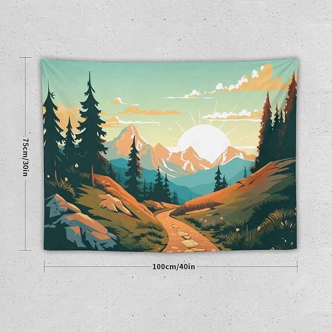 HZOHNAGO Mountain Tapestry Forest Mountain Sunrise Road Pattern Printed Wall Tapestry Wall Hanging for Bedroom Living Room Dorm 40" W x 30" H