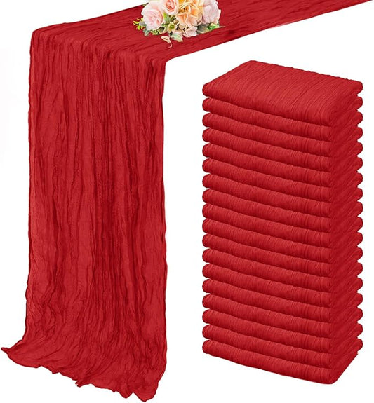 20 Pack Red 10FT Cheesecloth Table Runner Rustic Gauze Fabric Cheese Cloth Table Runner for Wedding Bridal Baby Shower Table Decor Boho Sheer Birthday Party Table Decorations 20 x 120 Inch Long