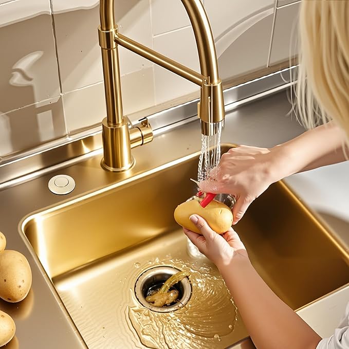 VEVOR Garbage Disposal Air Switch Kit, 2.5" Sink Top Air Switch for Food Waste Disposal, Brushed Gold Stainless Steel ON/OFF Air Button for Waste Disposer - Suitable for Stainless Steel Countertops