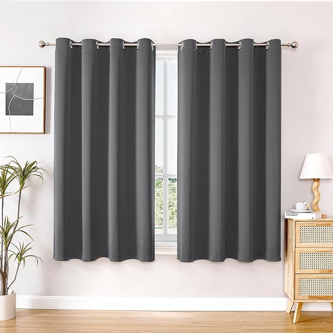 ChrisDowa Blackout Curtains 54 inches Long for Bedroom - 2 Panels Set Grommet Thermal Insulated Room Darkening Curtains for Living Room (Grey, 52 x 54 Inch)