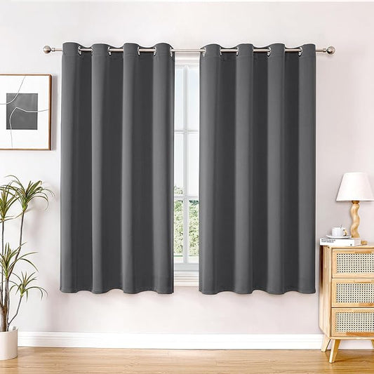 ChrisDowa Blackout Curtains 54 inches Long for Bedroom - 2 Panels Set Grommet Thermal Insulated Room Darkening Curtains for Living Room (Grey, 52 x 54 Inch)