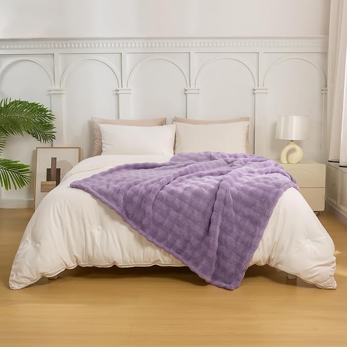 YUSOKI Luxury 3D Bubble Throw Blanket 2lb,All Ages,Home Decoration, (Lilac Purple,50 * 60inches)