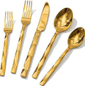 KINGSTONE Gold Silverware Set, Luxury 40 Piece Flatware Set for 8, 18/10 Stainless Steel Cutlery Set with Diamond Cut Pattern for Kitchen, Home, Wedding, Party, Mirror Polished and Dishwasher Safe