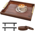 Coffee Table Tray - Large Ottoman Trays for Living Rooms - Wood Serving Tray with Handles(2 Sets) - Wooden Tray for Coffee Table, 4 Round Coasters Included, Dark Brown