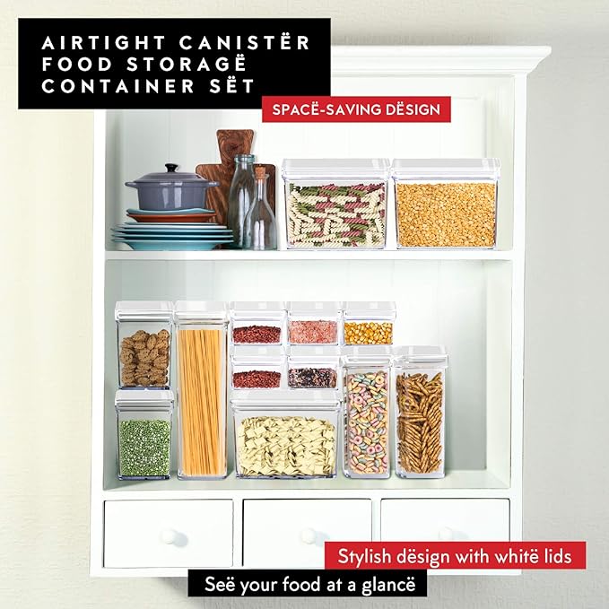 DWËLLZA KITCHEN Airtight Food Storage Containers - Pantry Snacks Kitchen Container, Baking Supplies, 4LB Sugar & Flour Canister - 4 Pc Set All Same Size - Clear Plastic BPA-Free - Keeps Fresh & Dry