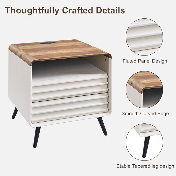 RedLemon 24" Nightstand Set of 2 with Charger Station - Antique White