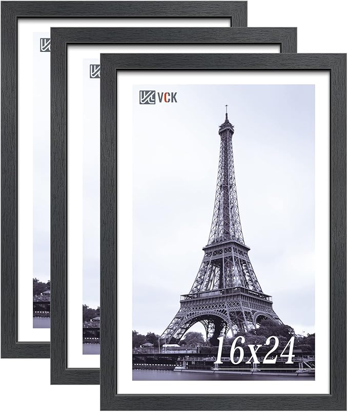 VCK 16x24 Poster Frames Set of 3, Black Solid Wood Picture Frame, Textured Exclusive Wall Gallery Frame