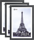 VCK 16x24 Poster Frames Set of 3, Black Solid Wood Picture Frame, Textured Exclusive Wall Gallery Frame