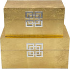 Galt International Storage Box Set Decorative Storage Box w/Hinged Lid Classic Design Wood Decor Boxes with Geometric Clasp Storage for Bedroom & Home - Set of 2 (Gold Leaf)