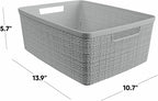 Curver Jute Decorative Plastic Organization and Storage Basket Perfect Bins for Home Office, Closet Shelves, Kitchen Pantry and All Bedroom Essentials, (Set of 6), Grey, Medium