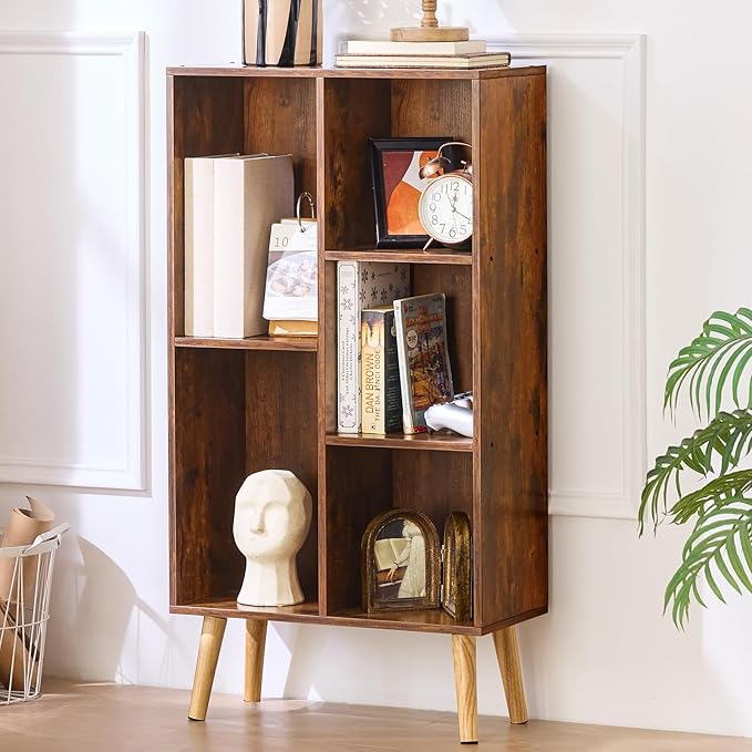 LEYAOYAO 5 Cube Small Bookshelf - 3 Tier Mid-Century