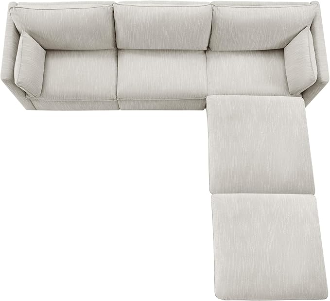 CHITA Sectional Modular Down Filled L Shape Sofa, Comfty Feather L Shape Cloud Couch,FSC Certified L Shaped Couch for Living Room, 114 inch Width,5 Seat with 2 Storage Ottomans, Snow