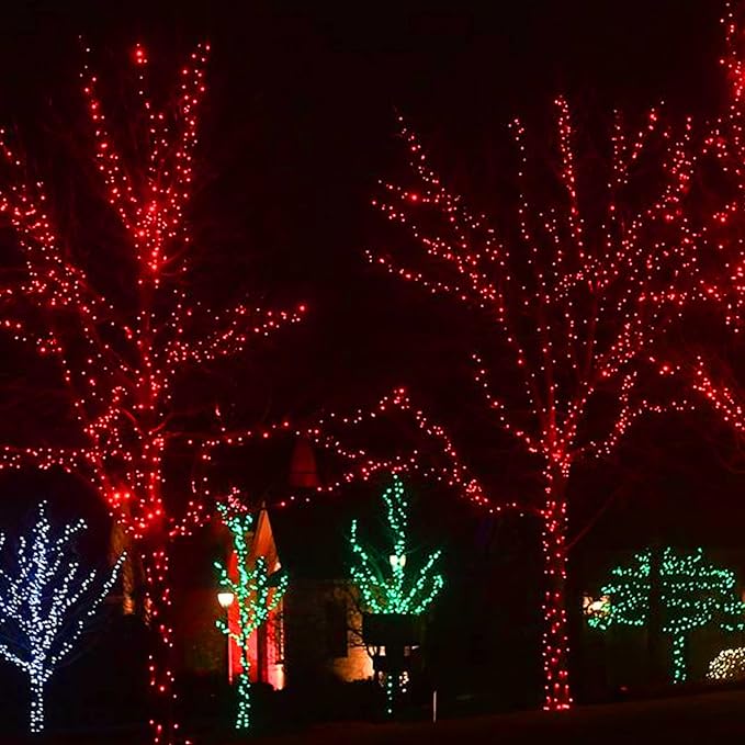 Dazzle Bright 300 LED Christmas String Lights, 100 FT Connectable Waterproof String Lights Green Wire with 8 Modes Christmas Decoration for Indoor Outdoor Party Yard Garden Decor (Red)