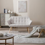 48" Small Loveseat Sofa, Modern Linen Fabric Mini Sofa Couch 2-Seater Love Seat with Quilting Backs and Wood Legs for Living Room, Bedroom and Small Space, Beige